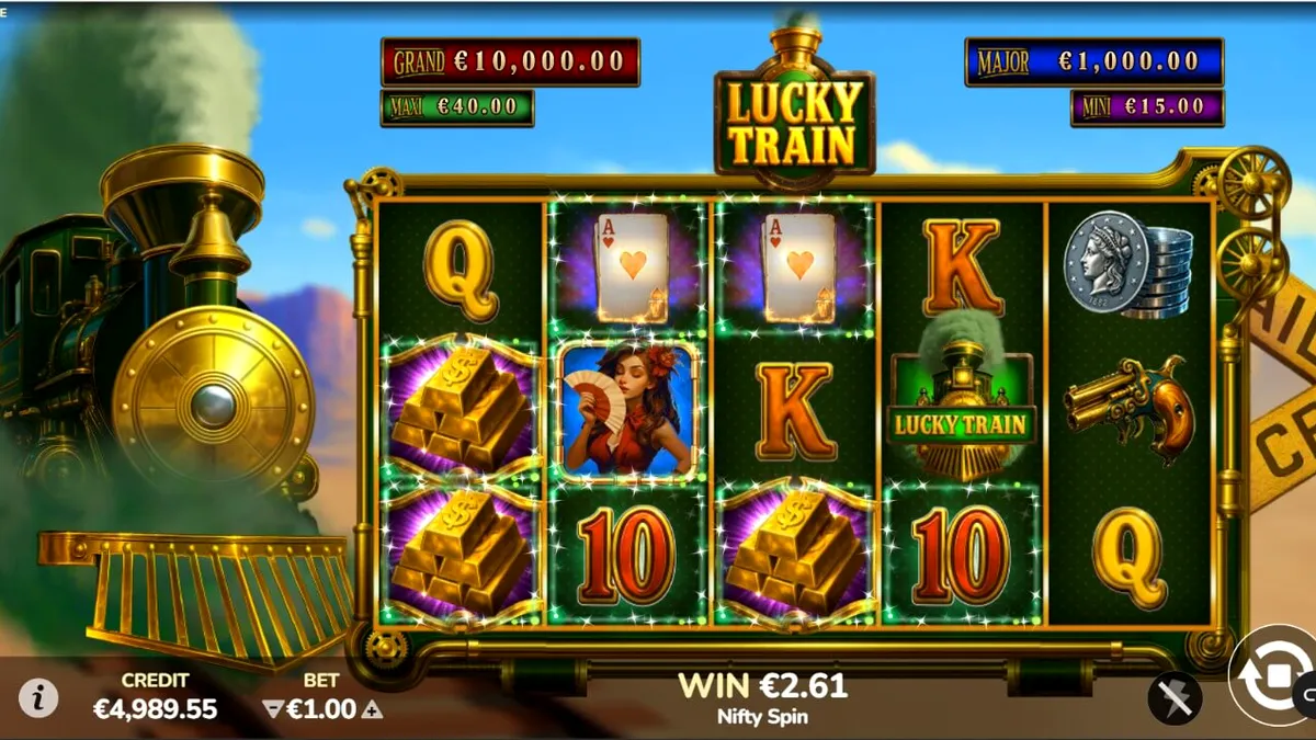 Tampilan visual slot Lucky Train dengan tema steampunk Wild West